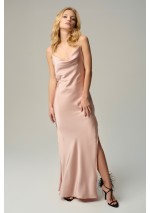 Satynowa różowa maxi sukienka REVE