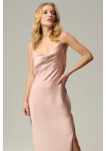 Satynowa różowa maxi sukienka REVE