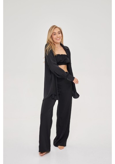 Czarna satynowa koszula długa KELLY