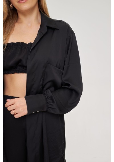 Czarna satynowa koszula długa KELLY