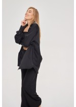 Czarna satynowa koszula długa KELLY