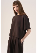 KOSZULKA T-SHIRT BASIC OVERSIZE BRĄZ BEŻ BIEL