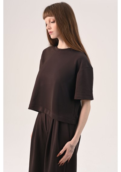 KOSZULKA T-SHIRT BASIC OVERSIZE BRĄZ BEŻ BIEL