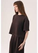 KOSZULKA T-SHIRT BASIC OVERSIZE BRĄZ BEŻ BIEL