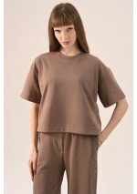 KOSZULKA T-SHIRT BASIC OVERSIZE BRĄZ BEŻ BIEL