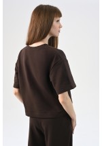 KOSZULKA T-SHIRT BASIC OVERSIZE BRĄZ BEŻ BIEL