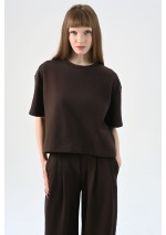 KOSZULKA T-SHIRT BASIC OVERSIZE BRĄZ BEŻ BIEL